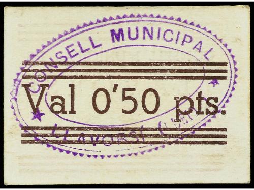 CATALUNYA. 0, 50 Pessetes. C.M. de LLAVORSÍ. Cartón. MUY ESC