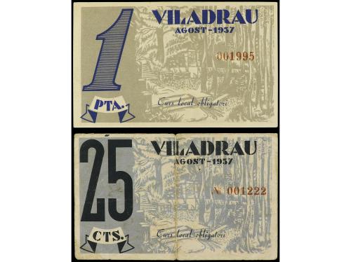 CATALUNYA. Lote 2 billetes 25 Cèntims y 1 Pesseta. Aj. de VI