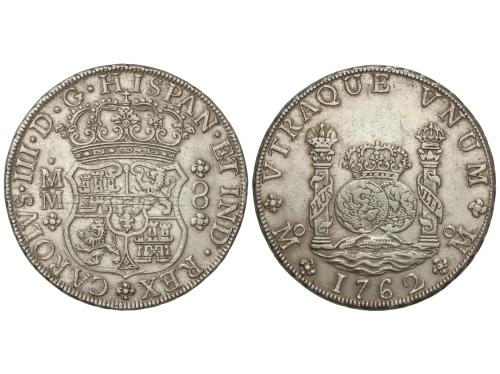 CARLOS III. 8 Reales. 1762. MÉXICO. M.M. 26,72 grs. Columnar