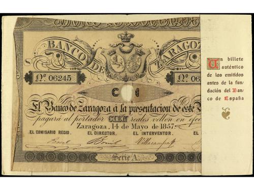 ANTIGUOS. 100 Reales de Vellón. 14 Mayo 1857. BANCO DE ZARAG
