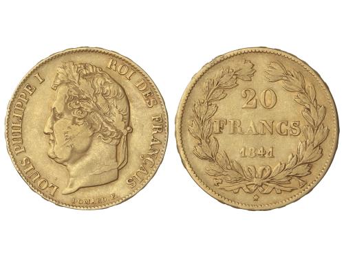 FRANCIA. 20 Francs. 1841-A. LOUIS PHILIPPE I. PARÍS. 6,41 gr