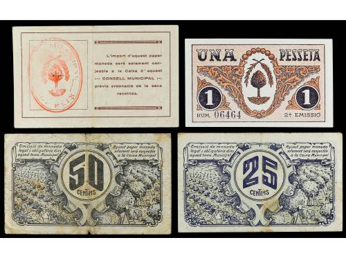 CATALUNYA. Lote 4 billetes 25, 50 Cèntims, 1 y 2 Pessetes. M