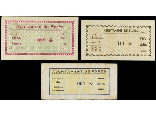 CATALUNYA. Lote 3 billetes 25, 50 Cèntims y 1 Pesseta. Setem