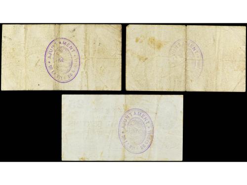 CATALUNYA. Lote 3 billetes 25, 50 Cèntims y 1 Pesseta. 22 Ju