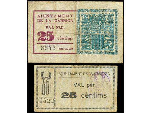 CATALUNYA. Lote 2 billetes 25 Cèntims. Sin fecha y Juliol 19