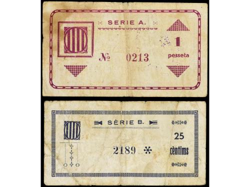 CATALUNYA. Lote 2 billetes 25 Cèntimos y 1 Pesseta. Juliol 1