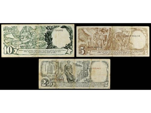 GUERRA CIVIL, ZONA REPUBLICANA. Lote 3 billetes 2,50, 5 y 10
