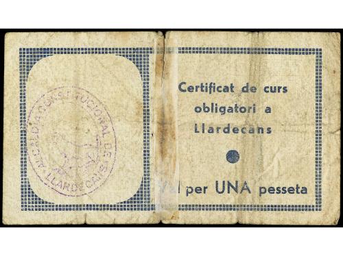 CATALUNYA. 1 Pesseta. Agost 1937. Aj. de LLARDECANS. (Sucio,