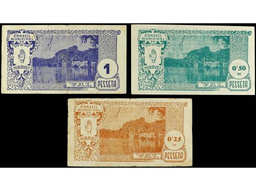 CATALUNYA. Lote 3 billetes 25, 50 Cèntims y 1 Pesseta. 24 Ju