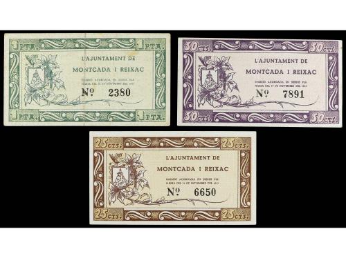 CATALUNYA. Lote 3 billetes 25, 50 Cèntims y 1 Pesseta. 19 No