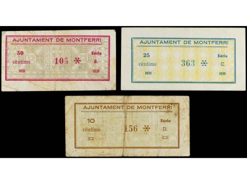 CATALUNYA. Lote 3 billetes 10, 25 y 50 Cèntims. Octubre 1937