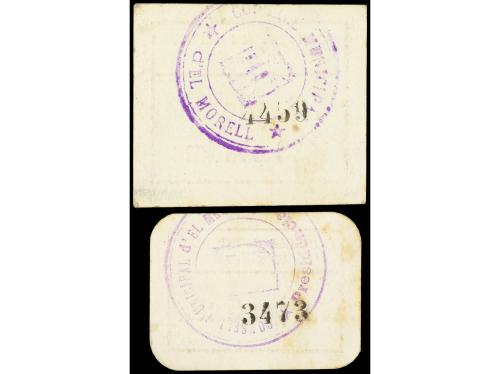 CATALUNYA. Lote 2 billetes 5 y 10 Cèntims. C.M. d´EL MORELL.