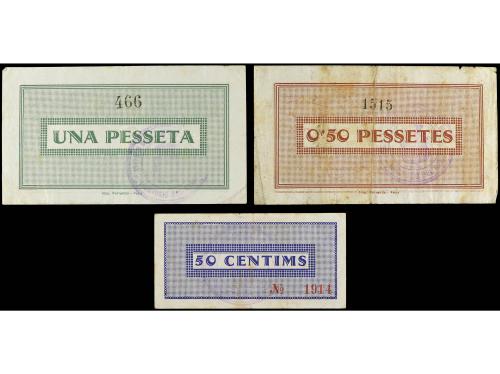 CATALUNYA. Lote 3 billetes 50 Cèntims, 0, 50 y 1 Pesseta. 25