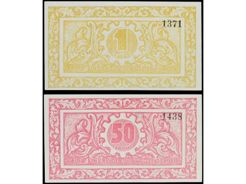 CATALUNYA. Lote 2 billetes 50 Cèntims y 1 Pesseta. 1 Setembr