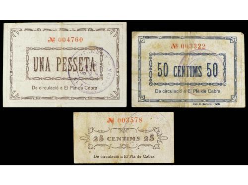 CATALUNYA. Lote 3 billetes 25, 50 Cèntims y 1 Pesseta. 10 Se