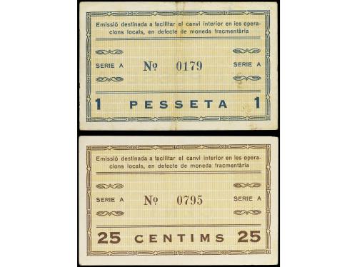CATALUNYA. Lote 2 billetes 25 Cèntims y 1 Pesseta. 11 Setemb