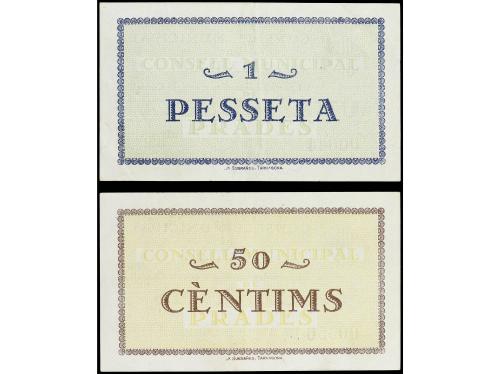 CATALUNYA. Lote 2 billetes 50 Cèntims y 1 Pesseta. 1 Maig 19