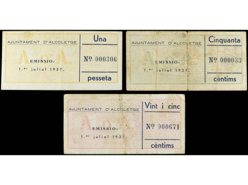 CATALUNYA. Lote 3 billetes 25, 50 Cèntims y 1 Pesseta. 1 Jul