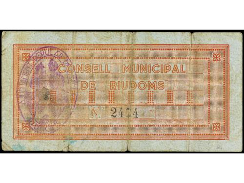 CATALUNYA. 1 Pesseta. 14 Març 1937. C.M. de RIUDOMS. (Sucio,