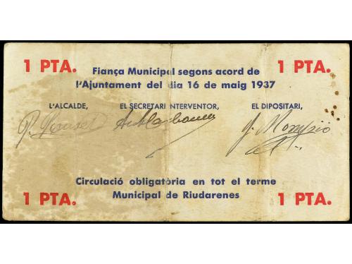 CATALUNYA. 1 Pesseta. 16 Maig 1937. Aj. de RIUDARENES. (Manc