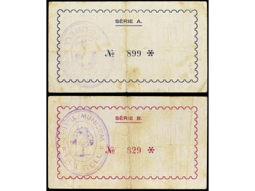 CATALUNYA. Lote 2 billetes 50 Cèntims y 1 Pesseta. Aj. d´EL 