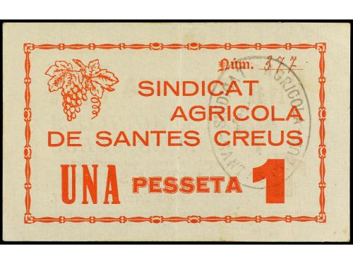 CATALUNYA. 1 Pesseta. 6 Juny 1937. SINDICAT AGRÍCOLA de SANT