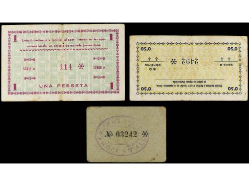 CATALUNYA. Lote 3 billetes 25, 50 Cèntims y 1 Pesseta. Sin f