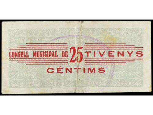 CATALUNYA. 25 Cèntims. 15 Juliol 1937. C.M. de TIVENYS. RARO