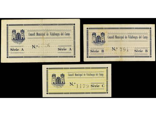 CATALUNYA. Lote 3 billetes 25 y 50 Cèntims y 1 Pesseta. C.M.