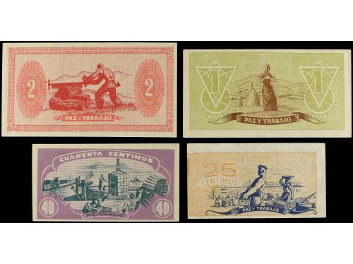 BILLETES ESPAÑOLES. Lote 4 billetes 25, 40 Céntimos, 1 y 2 P