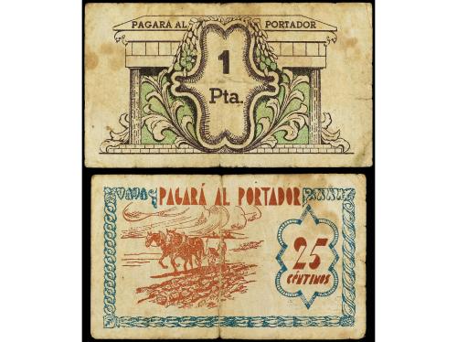 VALENCIA. Lote 2 billetes 25 Céntimos y 1 Peseta. C.M. de AL