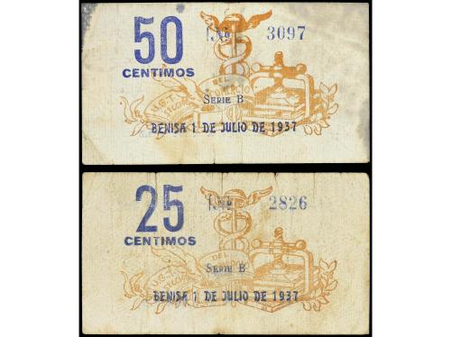 VALENCIA. Lote 2 billetes 25 y 50 Céntimos. Julio 1937. SIND