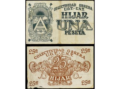 ARAGÓN-FRANJA DE PONENT. Lote 2 billetes 25 Céntimos y 1 Pes