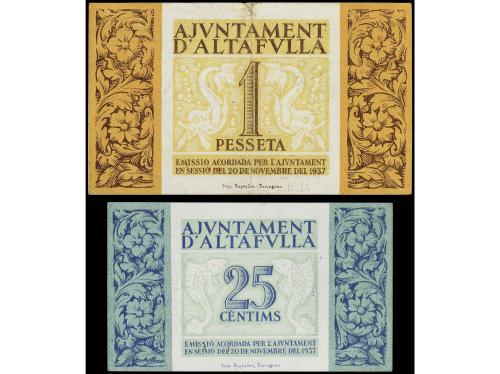 CATALUNYA. Lote 2 billetes 25 Cèntims y 1 Pesseta. 20 Novemb