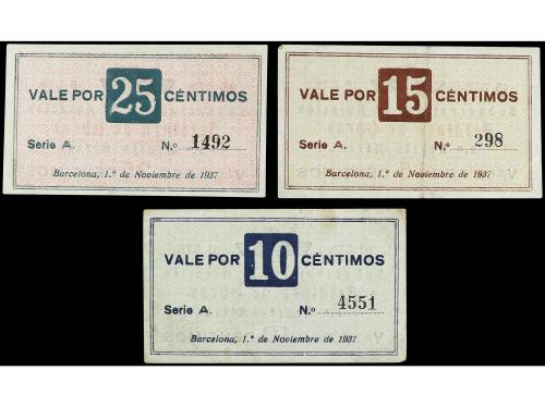 Serie 3 billetes 10, 15 y 25 Céntimos. 1 Noviembre 1937. SUB