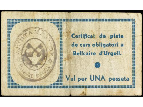 CATALUNYA. 1 Pesseta. 4 Gener 1937. C.M. de BELLCAIRE D´ URG