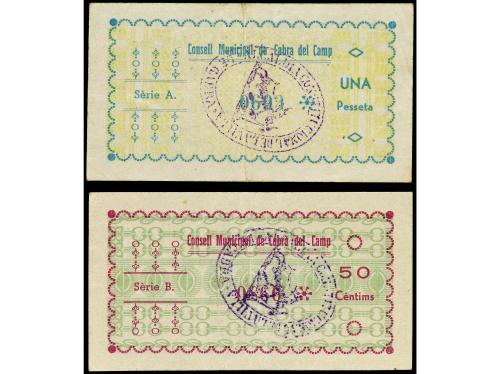 CATALUNYA. Lote 2 billetes 50 Cèntims y 1 Pesseta. C.M de CA