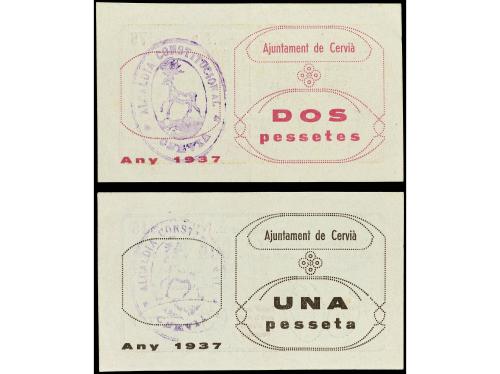 CATALUNYA. Lote 2 billetes 1 y 2 Pessetes. Juliol 1937. Aj. 