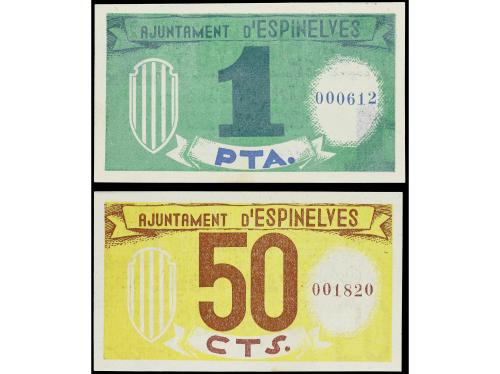 CATALUNYA. Lote 2 billetes 50 Céntims y 1 Pesseta. 2 Juliol 