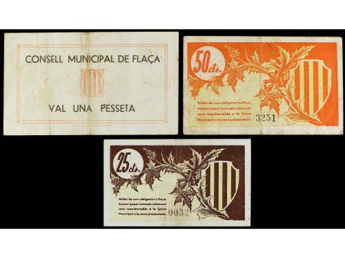 CATALUNYA. Lote 3 billetes 25, 50 Cèntims y 1 Pesseta. 14 Ma