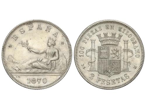 GOB. PROVISIONAL y I REPÚBLICA. 2 Pesetas. 1870 (*18-73). D.