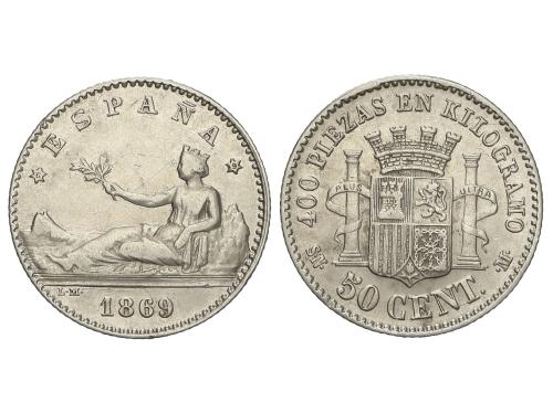 GOB. PROVISIONAL y I REPÚBLICA. 50 Céntimos. 1869 (*6-9). S.
