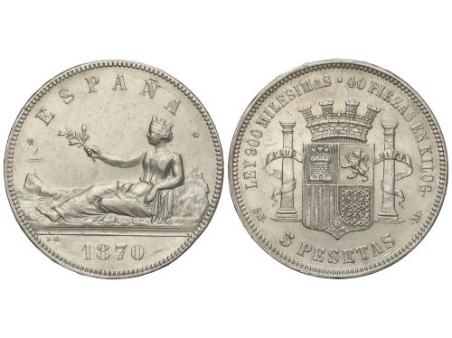 GOB. PROVISIONAL y I REPÚBLICA. 5 Pesetas. 1870 (*18-70). S.