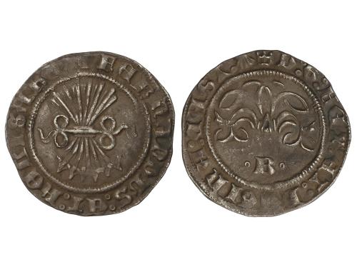 REYES CATÓLICOS. 1/2 Real. BURGOS. Anv.: Venera y cruz patad