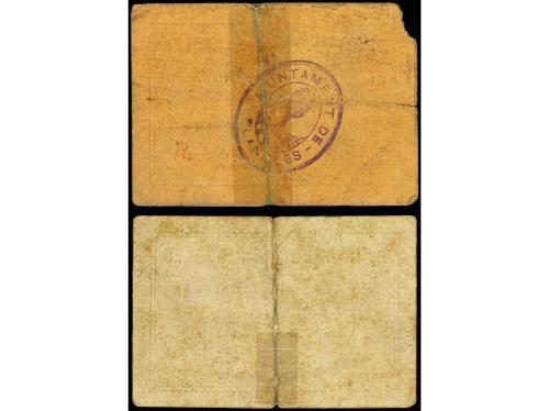 CATALUNYA. Lote 2 billetes 1 Pesseta. Aj. de PLANOLES. Cartó