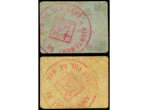 CATALUNYA. Lote 2 billetes 50 Cèntims y 1 Pesseta. Aj. de SA