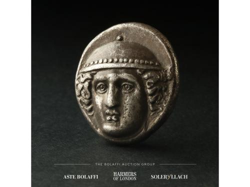 MONEDAS GRIEGAS. Tetradracma. 400-398 a.C. AINOS. Anv.: Cabe