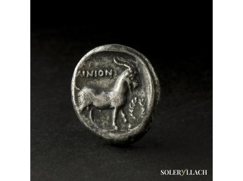 MONEDAS GRIEGAS. Tetradracma. 400-398 a.C. AINOS. Anv.: Cabe