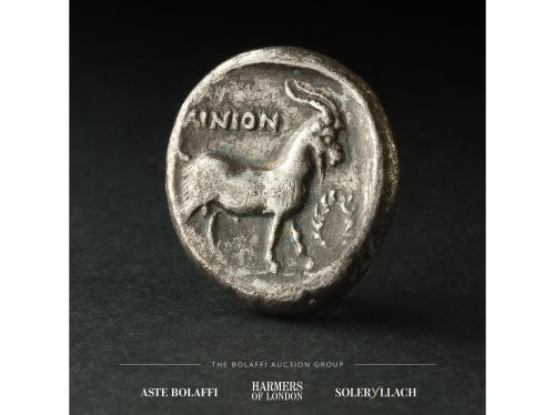 MONEDAS GRIEGAS. Tetradracma. 400-398 a.C. AINOS. Anv.: Cabe