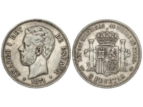 AMADEO I. 5 Pesetas. 1871 (*18-18). D.E.-M. (Rayitas). ESCAS
